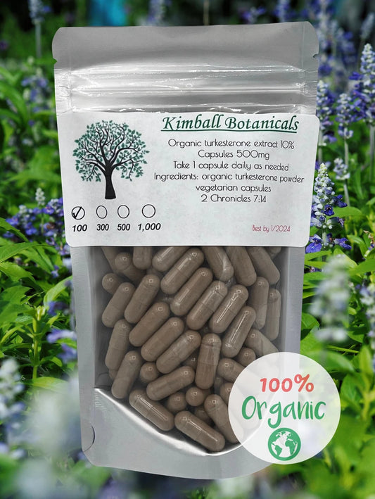 Organic turkesterone extract 10% 500mg vegetarian capsules made fresh to order.